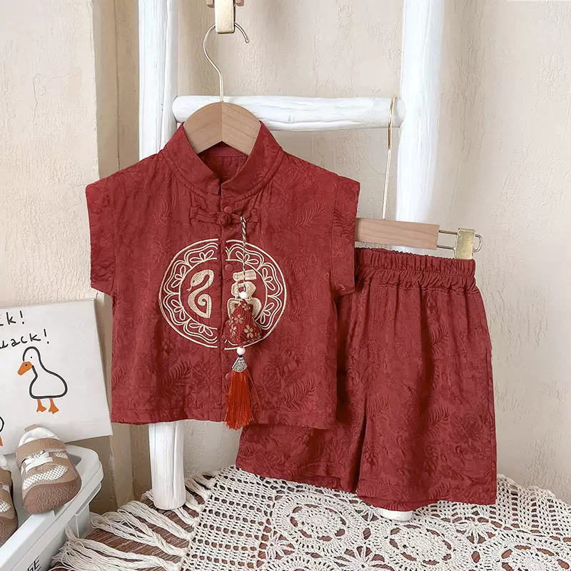 婴儿夏装连体唐装婴儿新中式衣服一周岁礼服分体套装夏季薄款哈衣