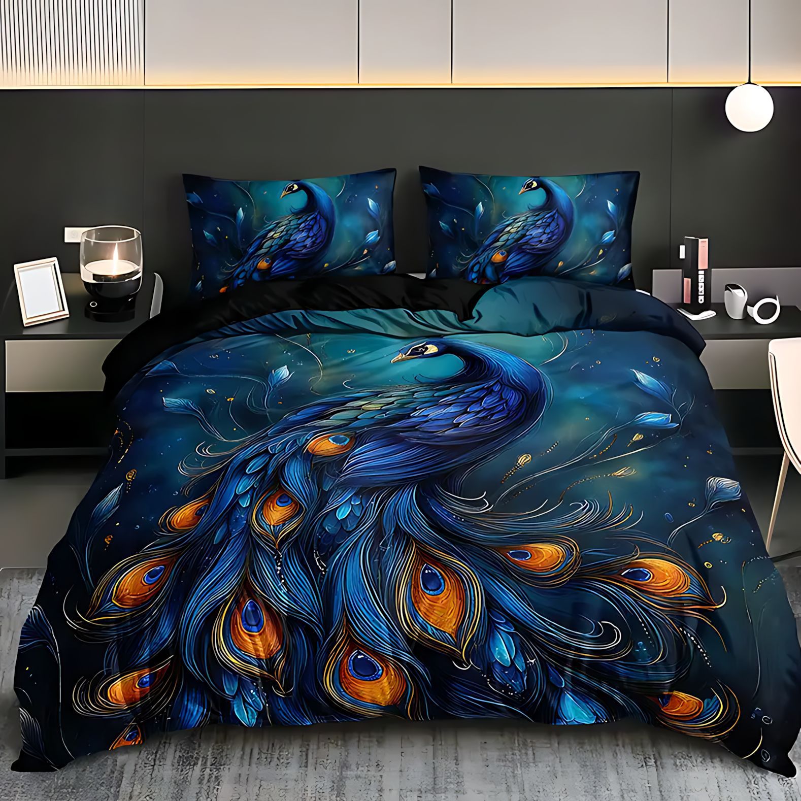 TEMU / JIT ropa de cama transfronteriza esponjosa cubierta de colchón conjunto de lujo moderno peacock impresión digital HD