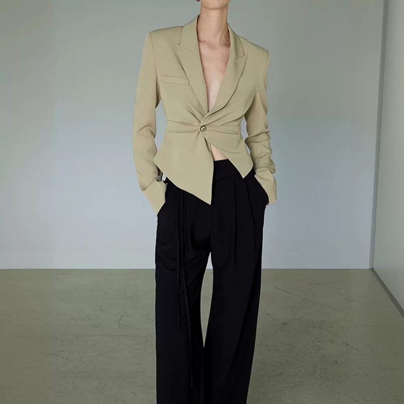 Special Clearance Deep V Neck Waist Small Suit for Women Spring French Style High-End Long-Sleeved Short Jacket Non-Returnable and Non-Exchangeable