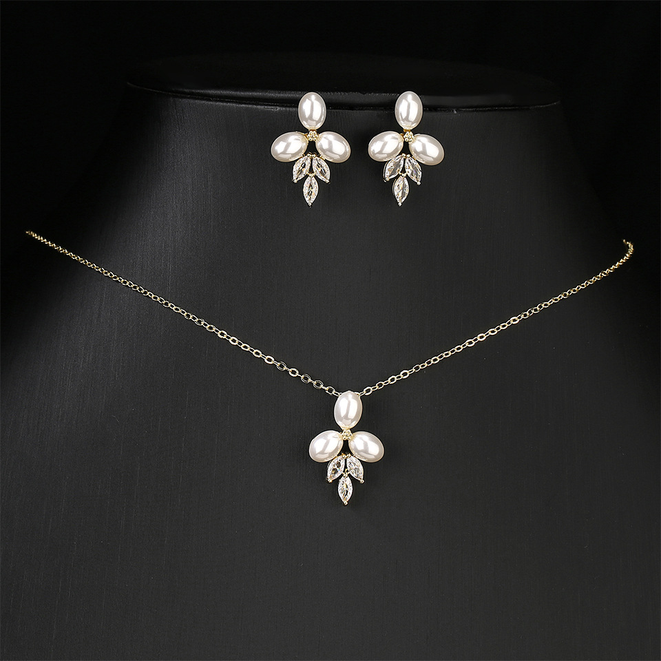 Collier et boucles d'oreilles en perles en forme de goutte d'eau, parure de bijoux deux pièces pour femme, accessoires de mariage haut de gamme._voghion.com