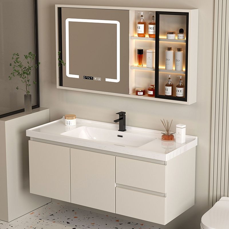 Cream Modern Smart Bathroom Cabinet Simple Ceramic Integrated Washbasin Combination Bathroom Wash Solid Wood Washbasin