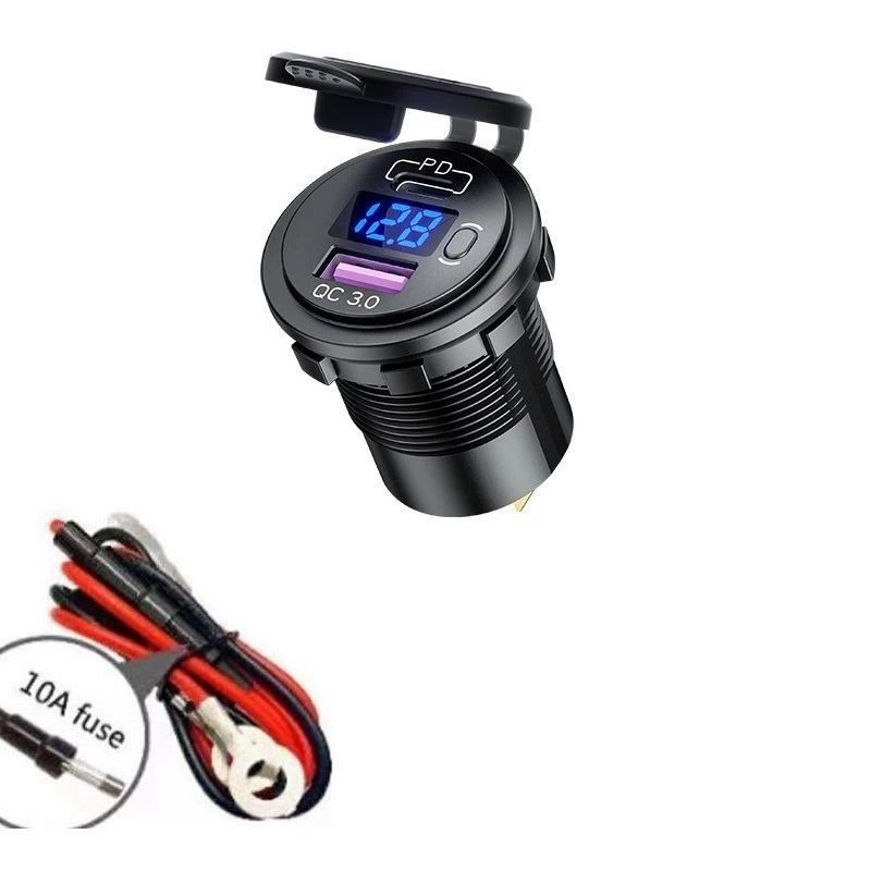 Новый автомобильный зарядник для мобильного телефона PD+QC3.0, модифицированный, с показанием напряжения и переключателем