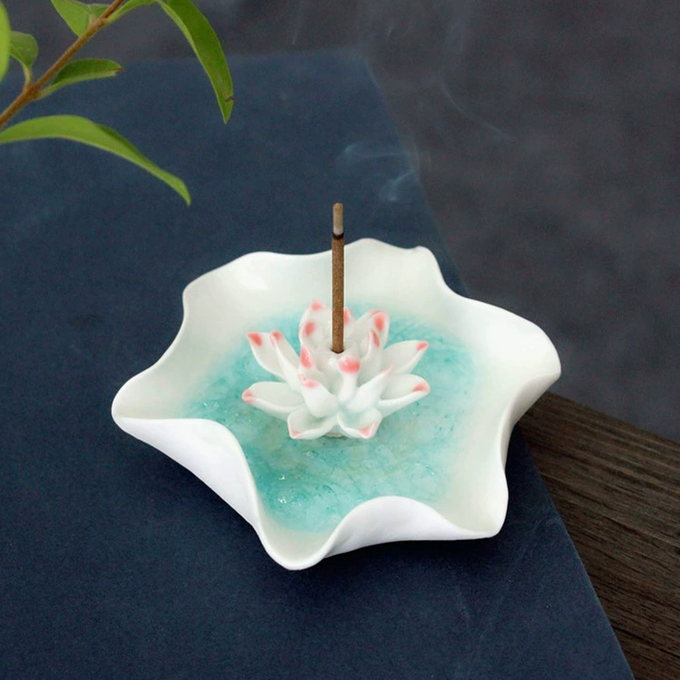 Цзиндэчжэнь ручное замешивание креативная Керамическая Мини-ароматическая вставка из листьев лотоса для благовоний из сандалового дерева курильница для благовоний домашние инструменты Будды