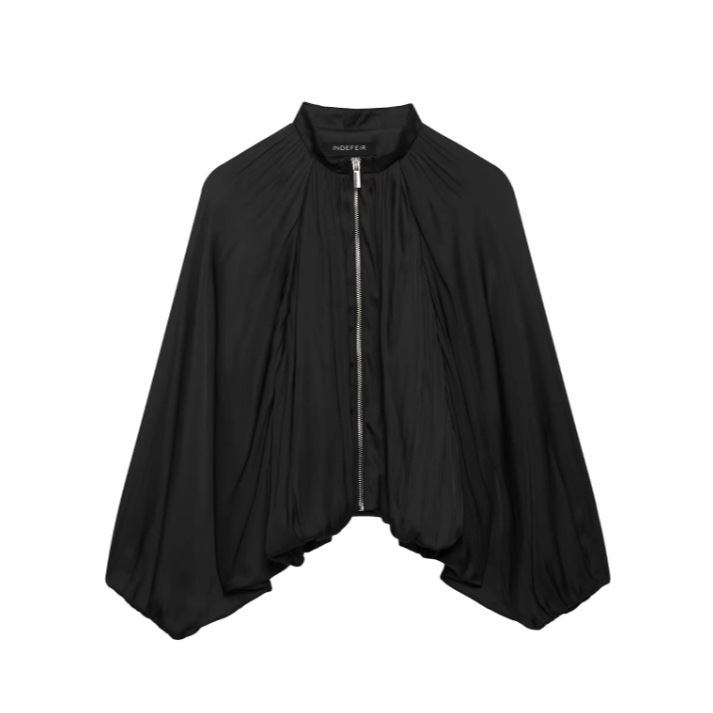 BM&MD&ZA New European and American Women's Satin Puff Sleeve Bomber Jacket