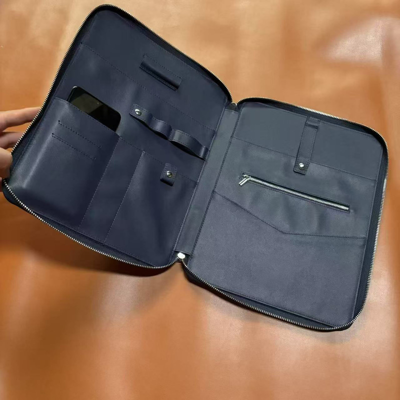 Customized High-End Business Folder Made of Full-Grain Leather, A4 Document Holder That Can Hold Tablets and Notebooks, Genuine Leather Folder