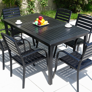 Outdoor Tables and Chairs Plastic Wood Outdoor Courtyard Garden Dining Table Open-Air Balcony Leisure Cafe Anti-Corrosion Wood Table and Chair Combination