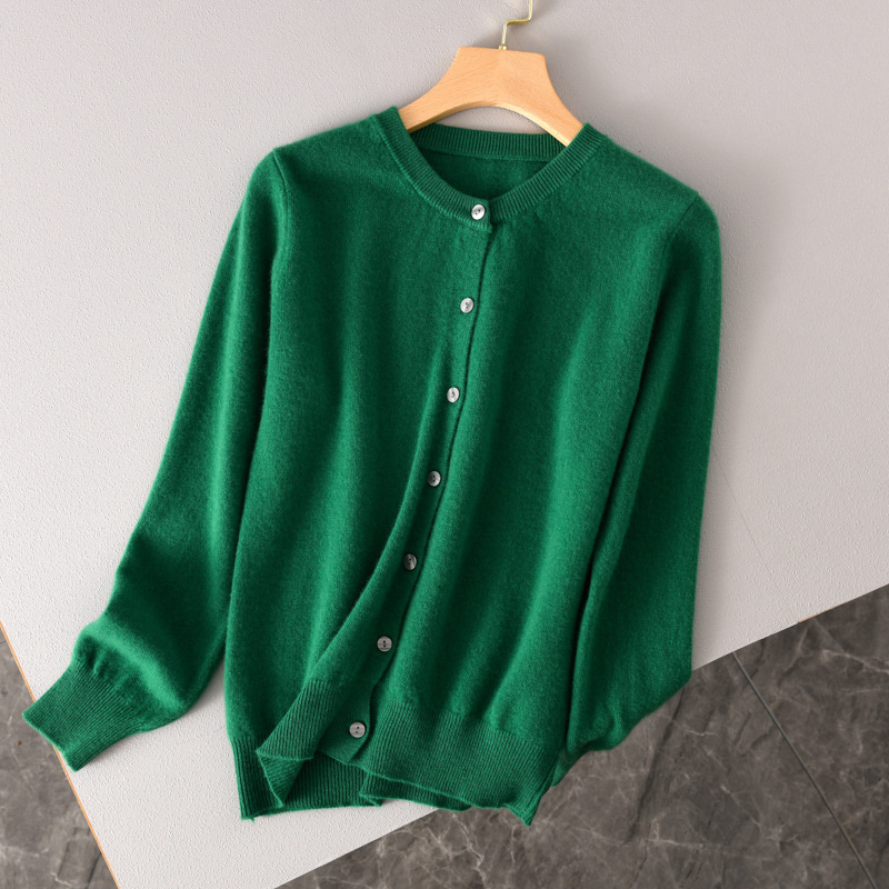 Casual Round Neck Top Cardigan Knitted Long-Sleeved Wool New Cashmere Short Jacket Loose and Fashionable Pure 100