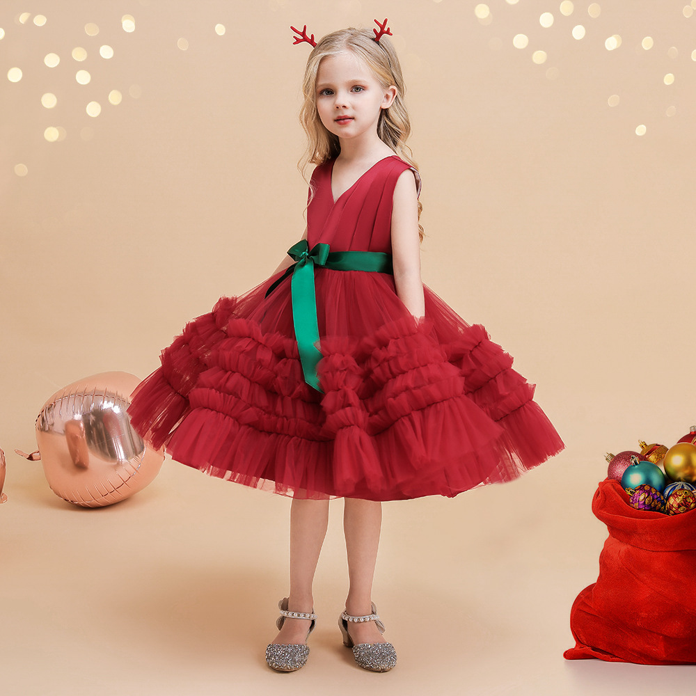 Europeo y americano nuevo en stock años de edad vestido multi-capa malla pastel pettiskirt Navidad princesa vestido de bebé vestido
