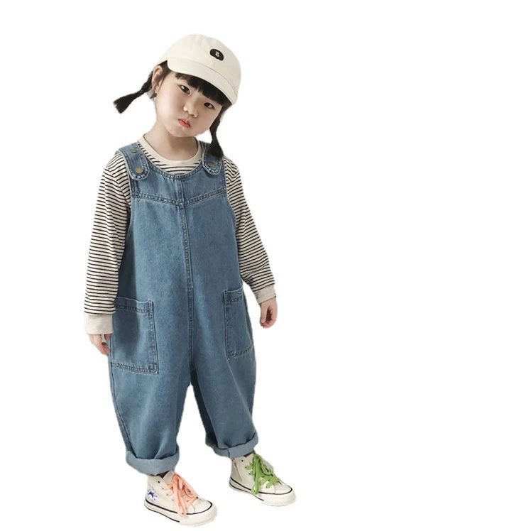 Autumn children's denim overall for men and women for leisure, tights, jeans, children's clothing, Korean style