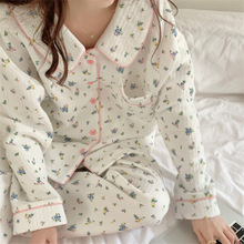 实拍2025韩国INS秋冬新款睡衣套装碎花加厚夹棉长袖长裤可外穿潮