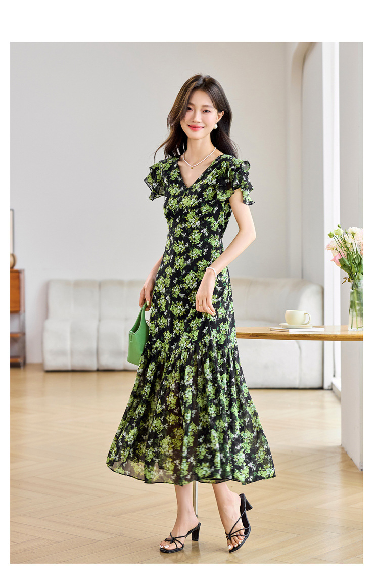 Đầm suông midi họa tiết hoa tay ngắn thanh lịch MM2632 — Màu sắc hình ảnh chi tiết 18