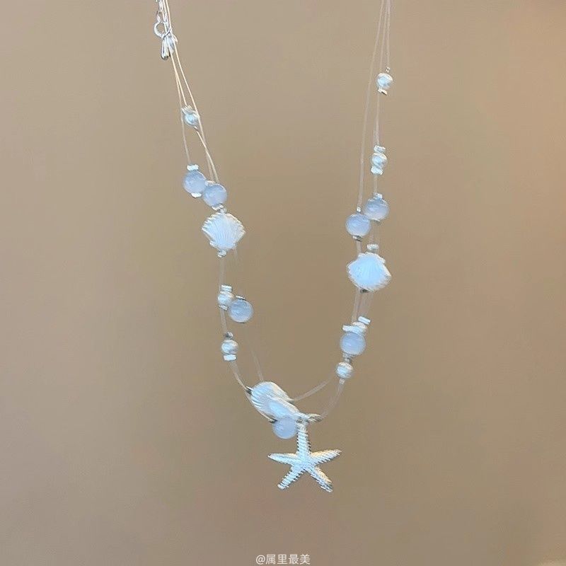 海岛漫旅~海星贝壳珍珠项链女海边度假叠戴锁骨链小清新颈链配饰|undefined