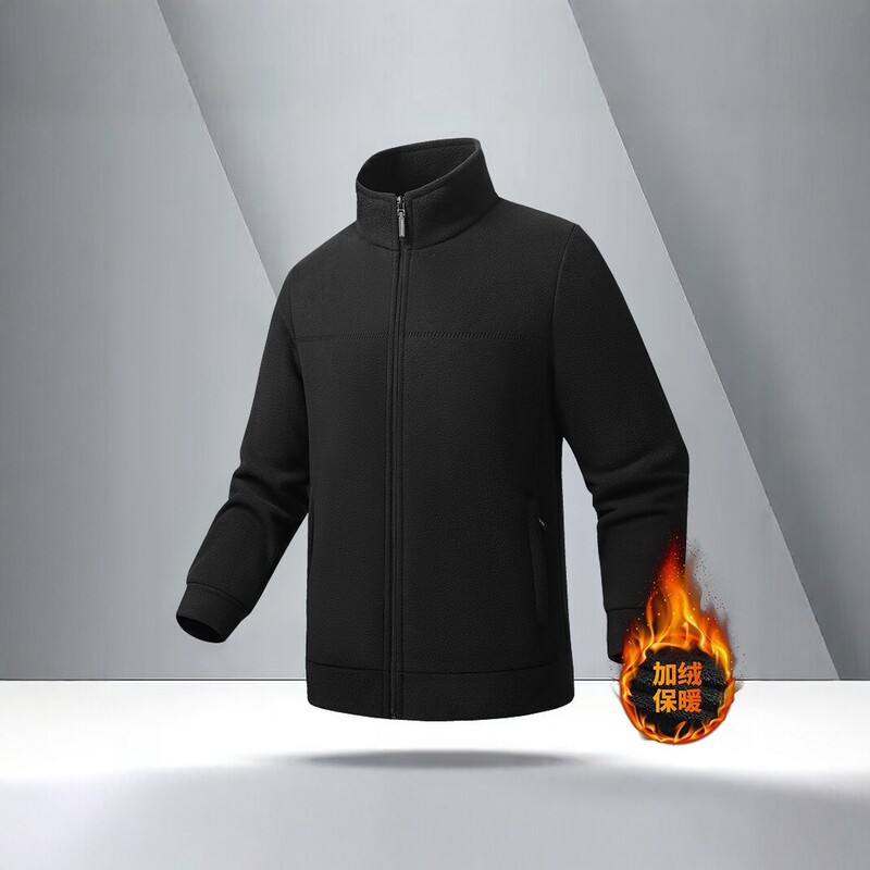 New autumn and winter men's stand-up collar thick fleece jacket, men's outdoor warm fleece lining jacket, cross-border