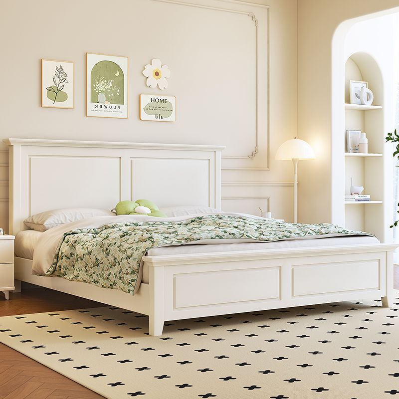 American-Style Light Luxury Solid Wood Bed, Modern Minimalist Master Bedroom Double Bed 1.2m White Princess Bed Single Bedroom Embossed Bed