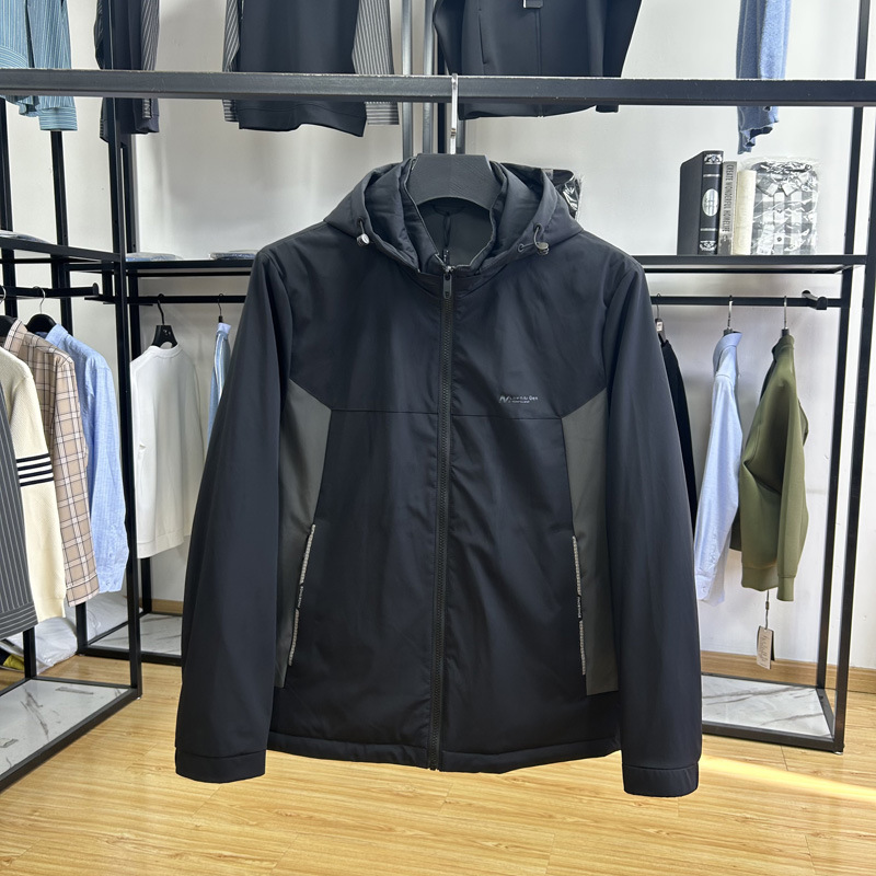 Yajia--Contrast Color Design, Flat Detachable Hood, Light and Thin Men's down Jacket, Warm Duck down Jacket