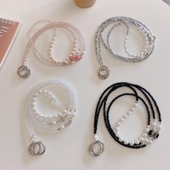 携帯電話のストラップの長いタイプは肩にまたがって高級水晶真珠の長いチェーンを背負っています。