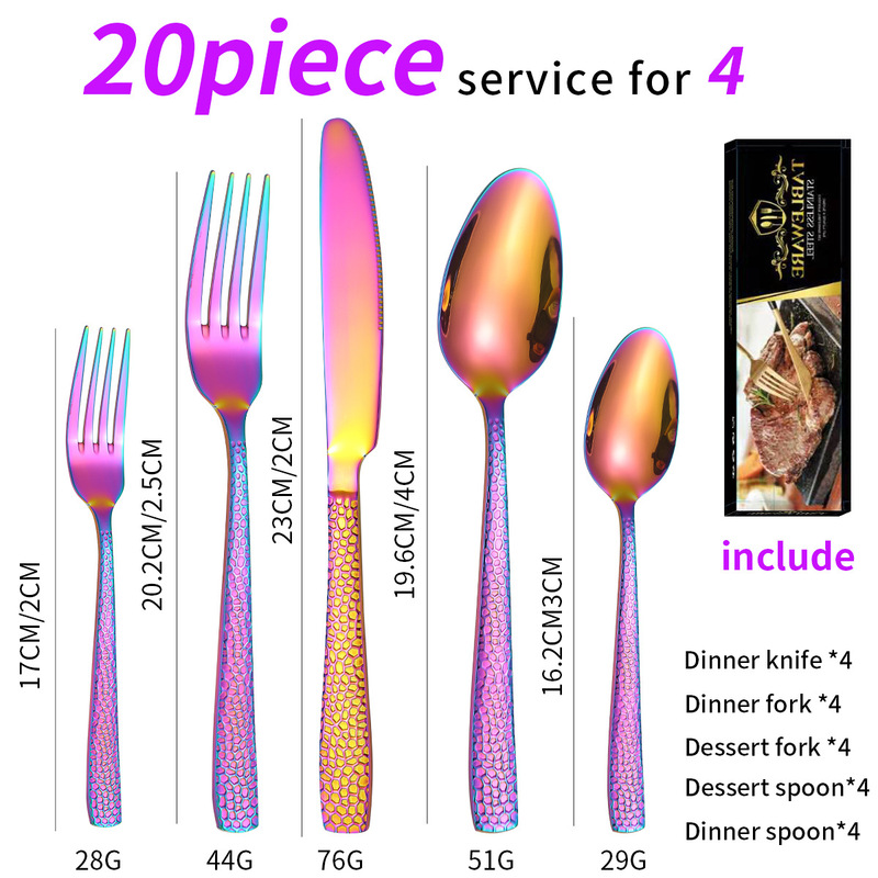 アマゾン角柄蛇紋ステンレス食器20/40点セットギフトボックスホテル西食器ステーキナイフフォークスプーン|undefined
