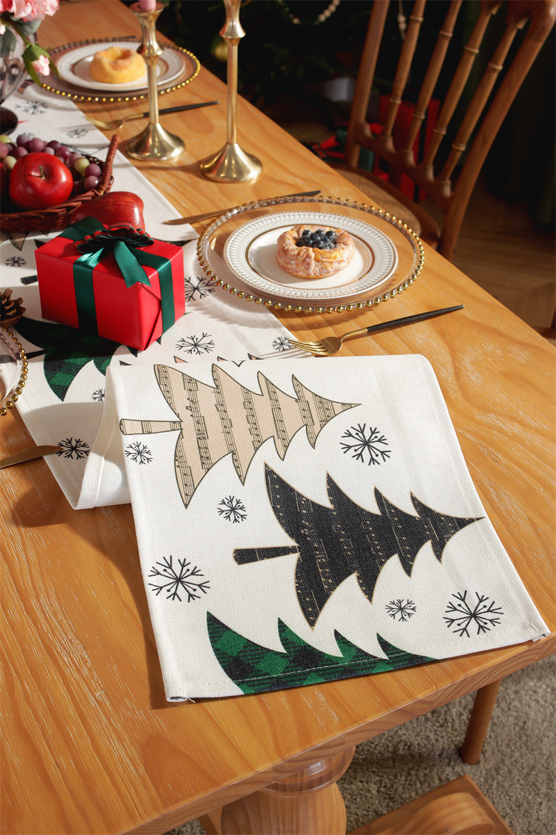 Runner da tavola natalizio stampato in policotone albero di Natale fiocco di neve tovaglietta tovagliolo tovaglia decorativa_voghion.com