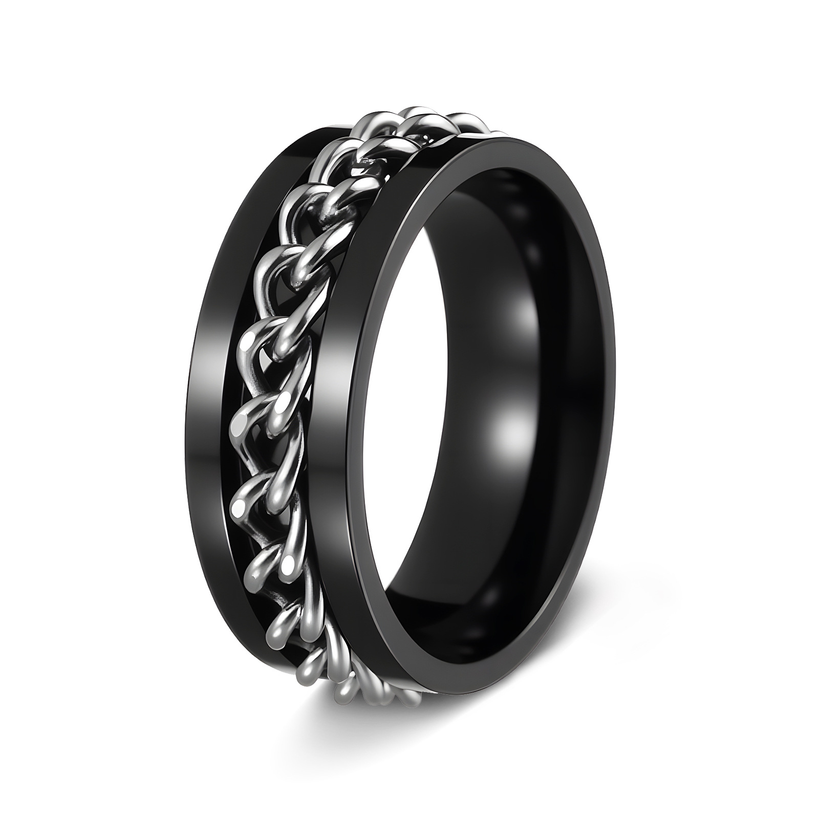 Hombres de acero de titanio pulsera giratoria anillo de cadena giratoria joyería de descompresión popular en línea anillo de cerveza de botella abierta