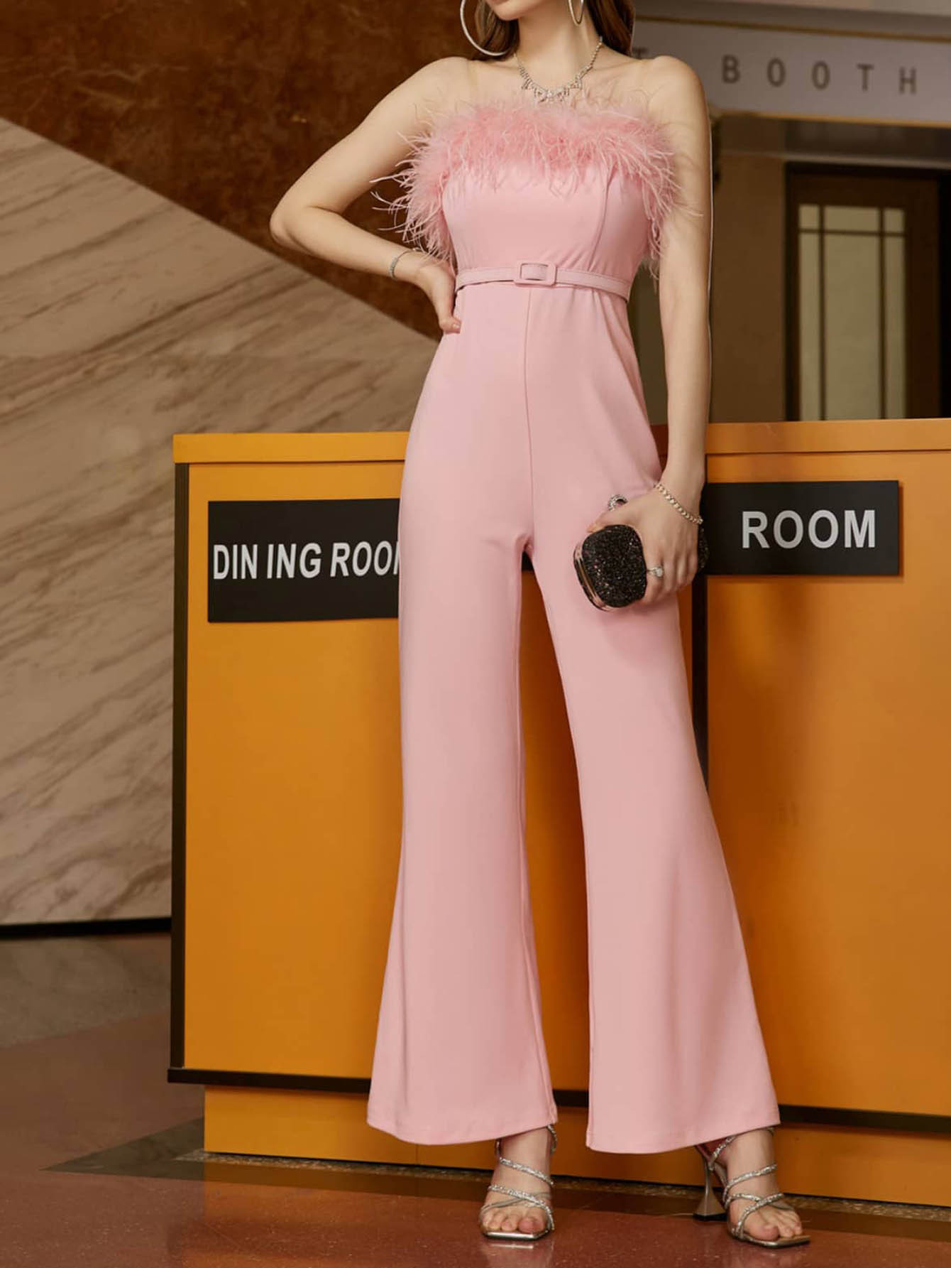 2023 de Europa y América del comercio Exterior ropa las nuevas mujeres Amazon envuelto pecho cuello piel cinturón delgado vestido pantalones mono image 2