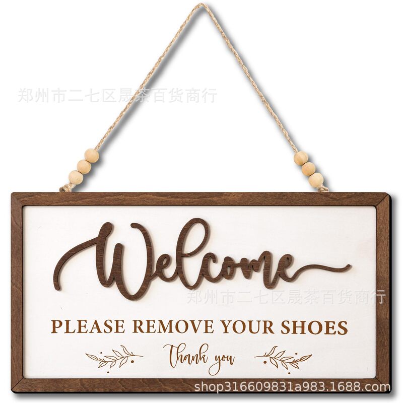 Cross-border Wooden Welcome Please Take off Shoes Sign Front Door House No Shoes Sign Home Pendant