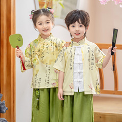 幼兒園園服演出服春季新款兄妹中男女寶寶國風千字文荷花漢服套裝