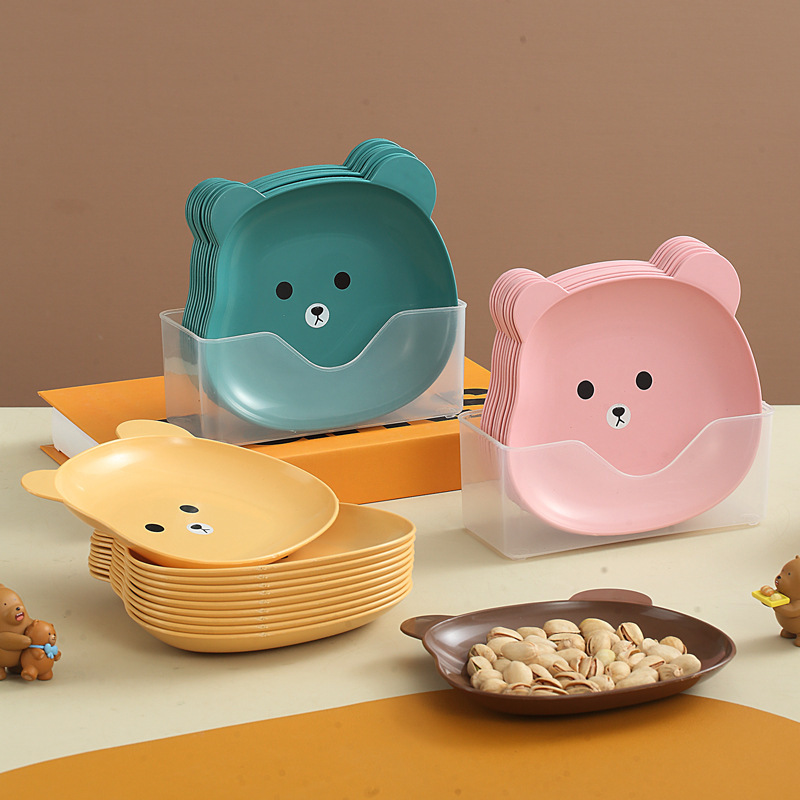 Bear plate snack plate cartoon dining table new fruit plate cute snack plate bone plate household dining table plate
