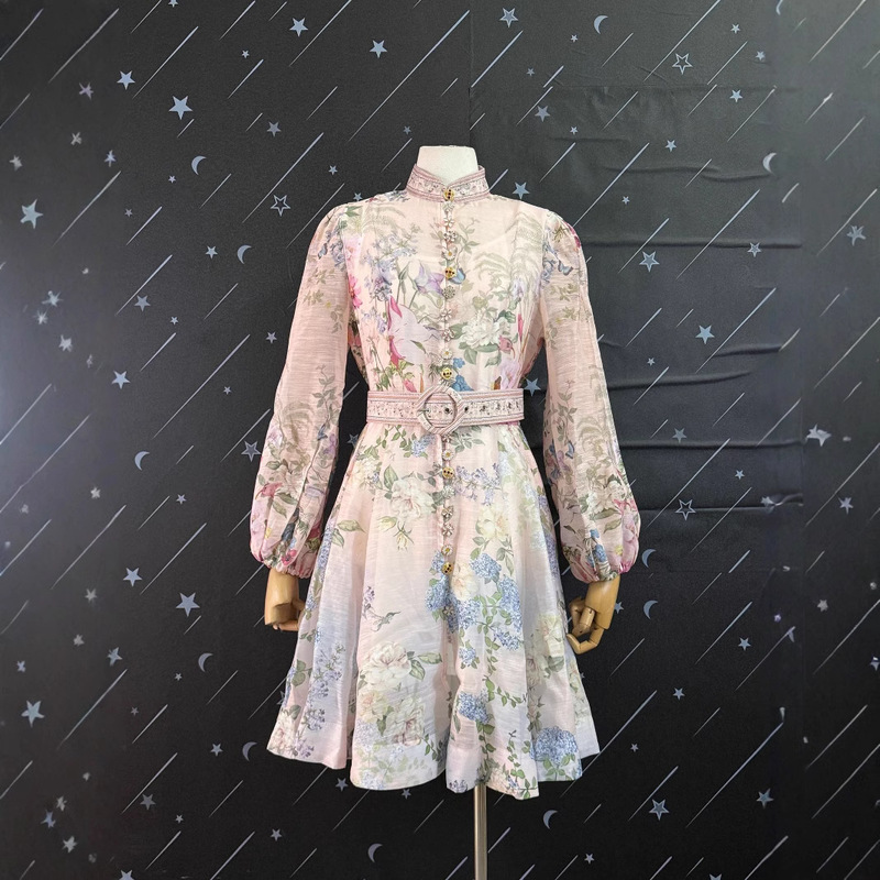 Amazon 25 Australian Style Spring New Elegant Elegant Printed Lantern Sleeve Single-breasted Belt dress Skirt Amazon 25 Australian Style Spring New Elegant Elegant Printed Lantern Sleeve Single-breasted Belt dress Skirt