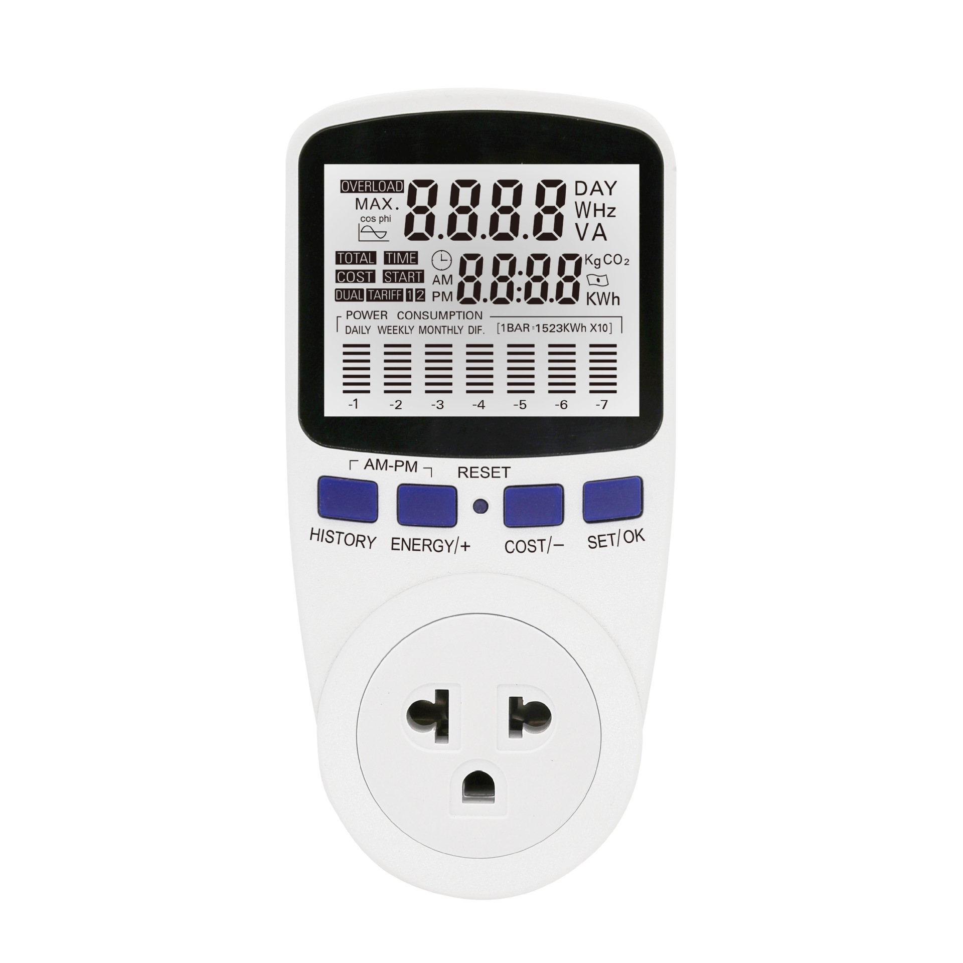 泰式背光款 图表式功率计量插座 家用电力监测仪 智能计费插座