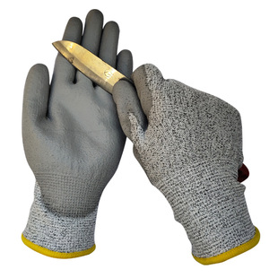 Factory wholesale five-grade anti-cutting PU gloves 13-pin HPPE thickened PU dipping mechanical labor protection anti-cutting gloves