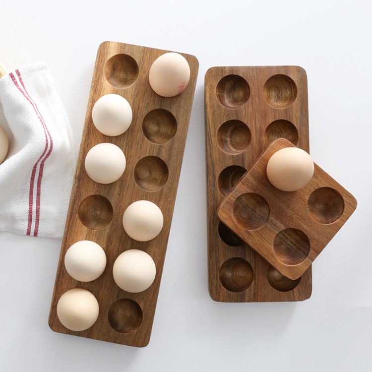 Caja de almacenamiento de madera maciza Acacia pato huevo bandeja huevo estante de almacenamiento refrigerador cocina huevo placa
