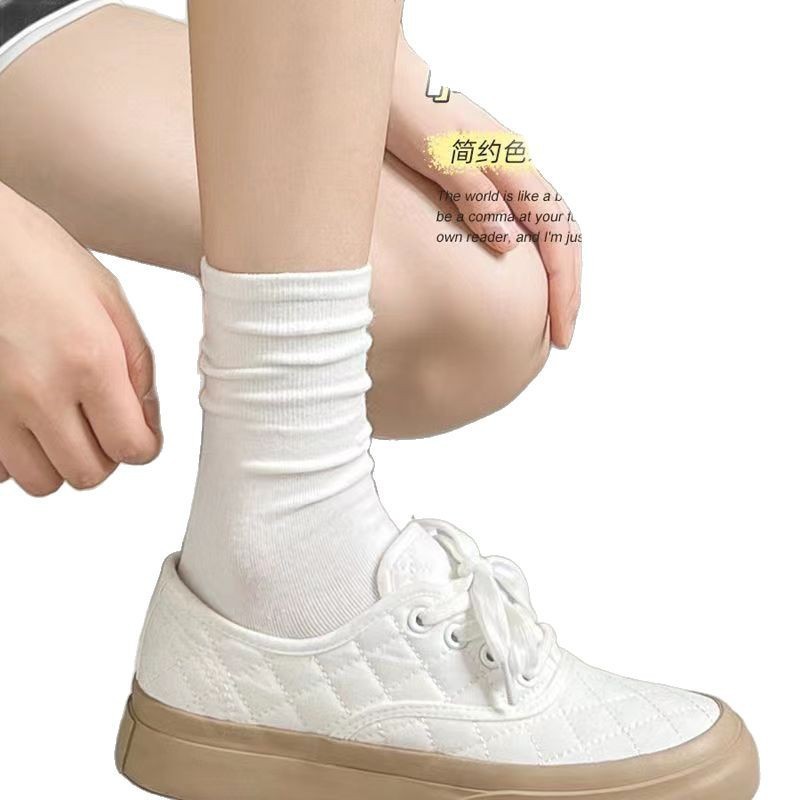 婴儿级诸暨袜子批发无骨月子袜春秋中高筒袜白袜纯色堆堆袜女袜潮|undefined