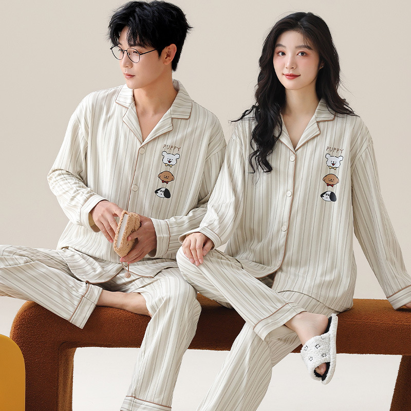Couple Pajamas Spring and Autumn 2024 New Men's and Women's Casual Long Sleeve Outwear Cotton Home Clothes plus size Loose suit