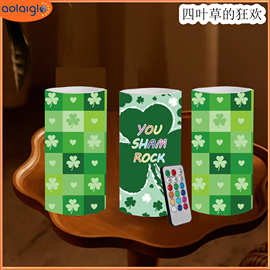 原创圣帕特里克幸运四叶草双绿色印刷蜡烛灯多彩遥控功能节日蜡烛