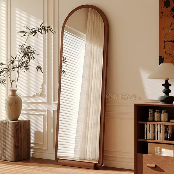 Mid-ancient Style Dressed Mirror Home Living Room Full-length Mirror Wall Arch Floor Fitting Mirror Wall Hanging French Arch Mirror
