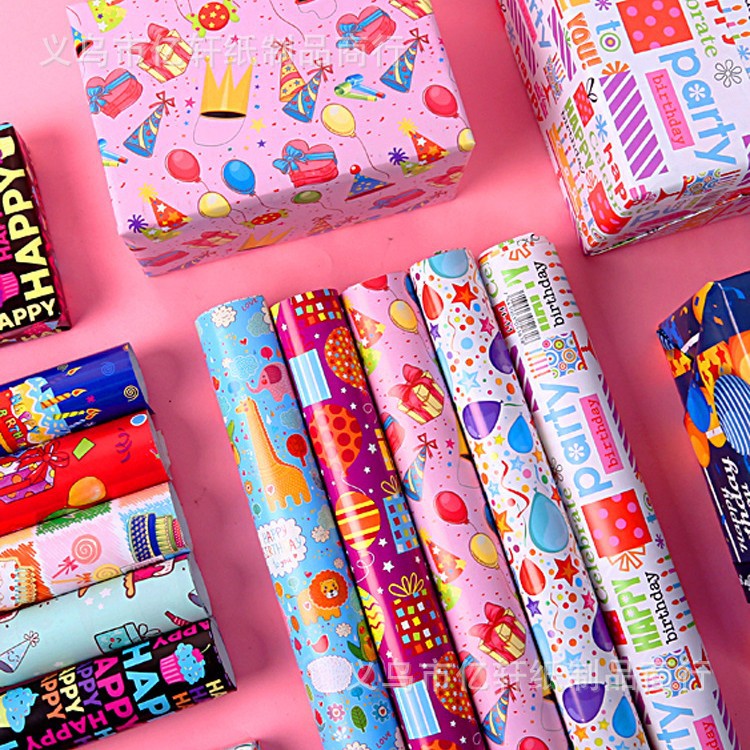 Papel de regalo de cumpleaños al por mayor papel de regalo de dibujos animados del día de los niños gran tamaño rosa caja de regalo de alto nivel papel de regalo