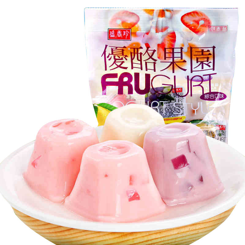 台湾原装休闲零食盛香珍优酪果园果冻综合口味蒟蒻椰果冻鸡蛋布丁