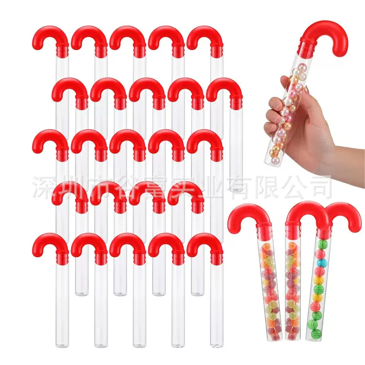 工厂供应27.5X235MM PET圣诞塑料拐杖糖管 糖果包装管