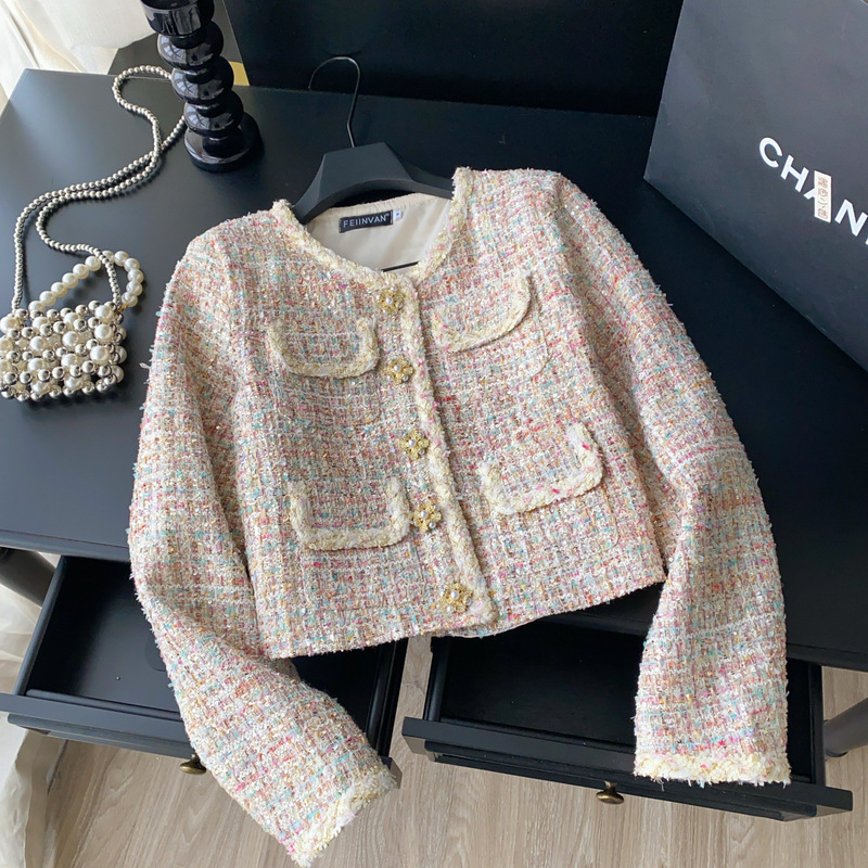 Carefully Selected French-Style High-End Heavy Beaded Pocket Tweed Jacket for Women, Autumn Trendy Versatile Jacket