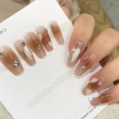 Chocolate Cinnamon Brown Blush Wearable Nails Autumn and Winter Love Diamond Nail Art Pieces Versatile Fashionable Fake Nails