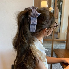 韩版甜美格子蝴蝶结发夹新款后脑勺盘发发夹高马尾香蕉夹发饰新款