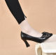 Women's high heels 2023 new spring and autumn pointed bow single-layer shoes shallow mouth shoes soft surface chunky heel comfortable women's shoes