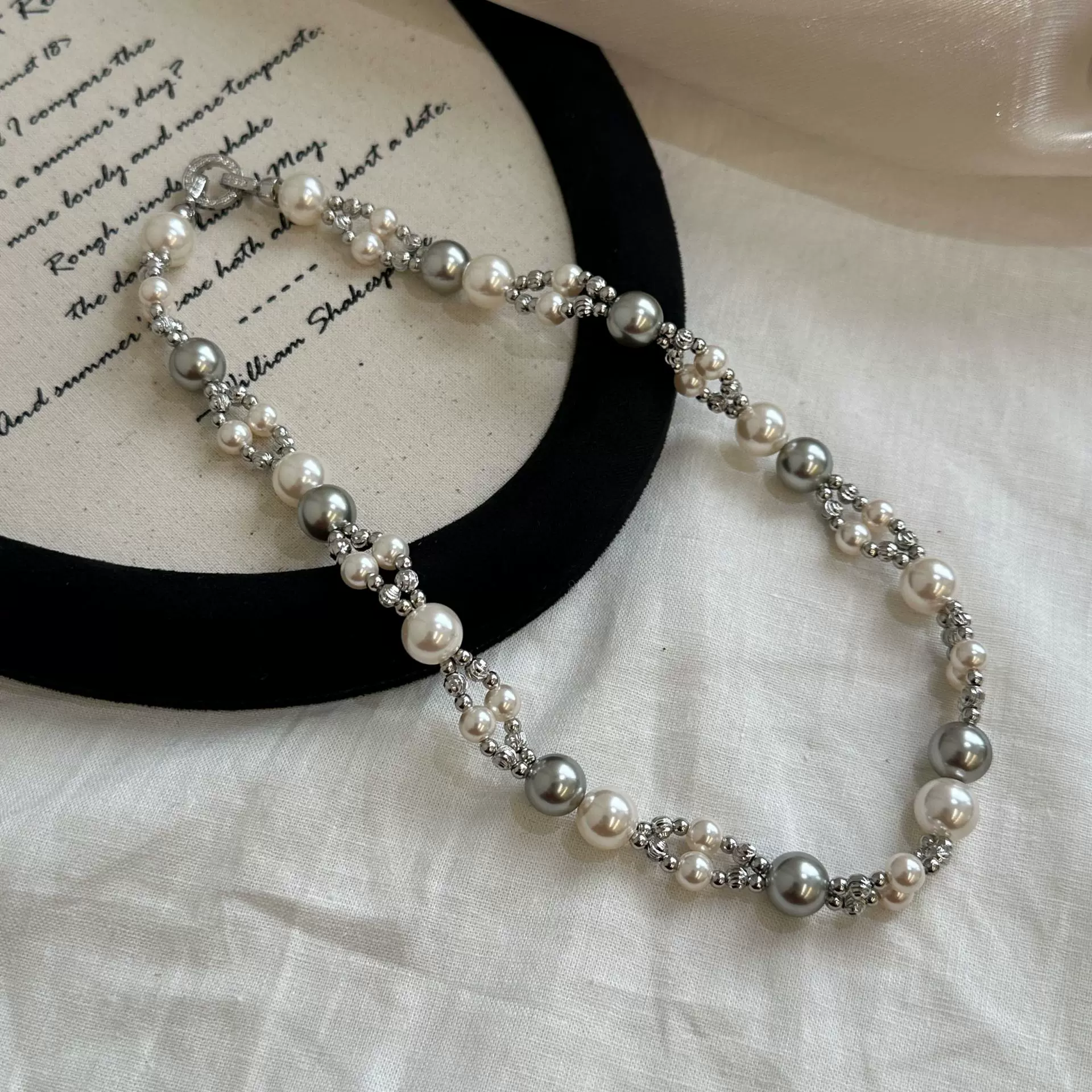 真多麻正圆玻璃珍珠项链韩版高级感双层缠绕项链时尚珍珠项链批发