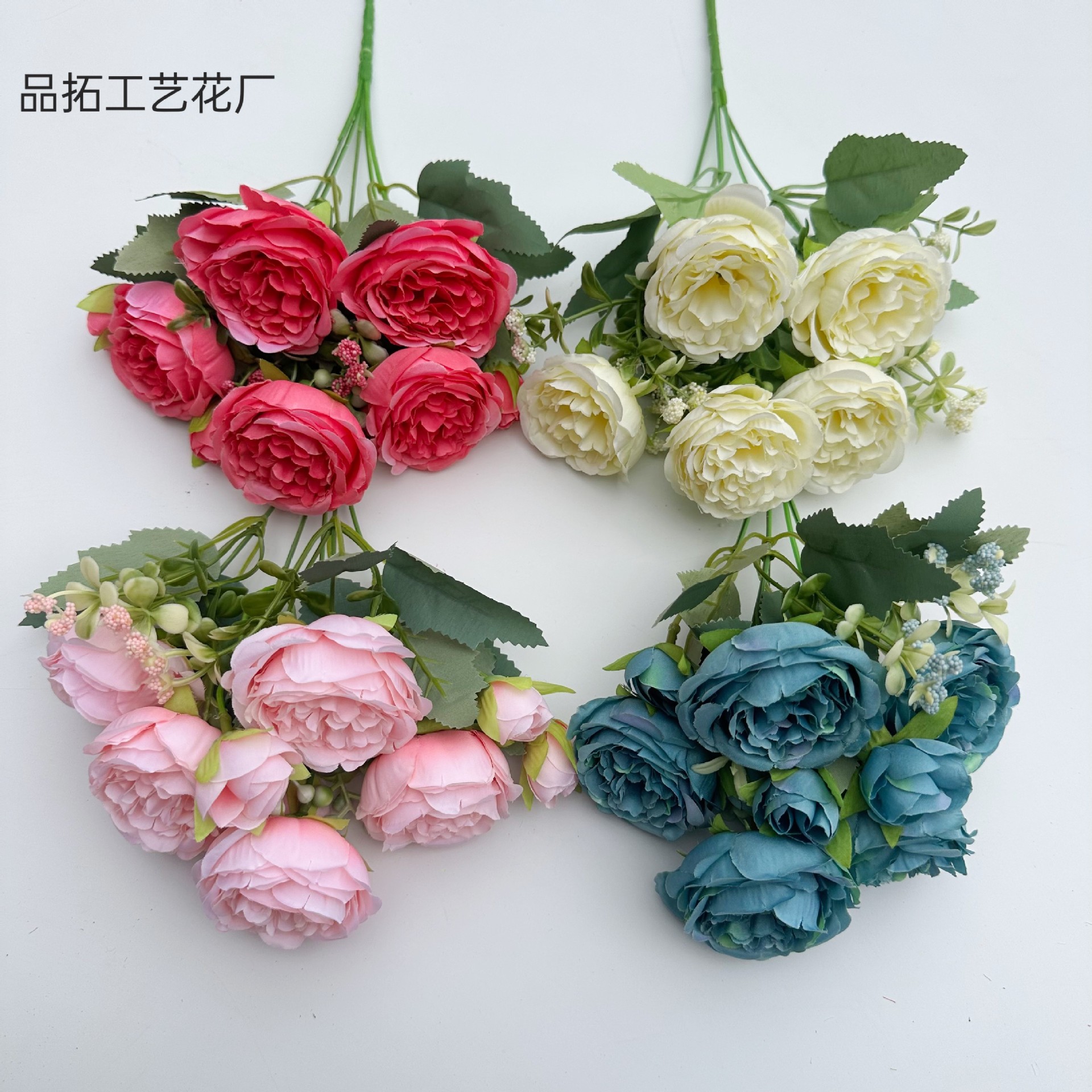 Simulation 5-fork small peony wedding flower arrangement home decoration fake flower indoor flower soft imitation flower wholesale