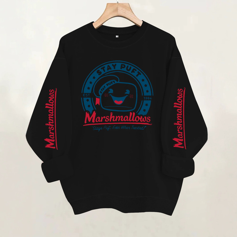 Amazon independent site heavyweight sweatshirt with marshmallow man print, loose fit, autumn and winter base layer, long sleeve, fleece-lined sweatshirt wholesale