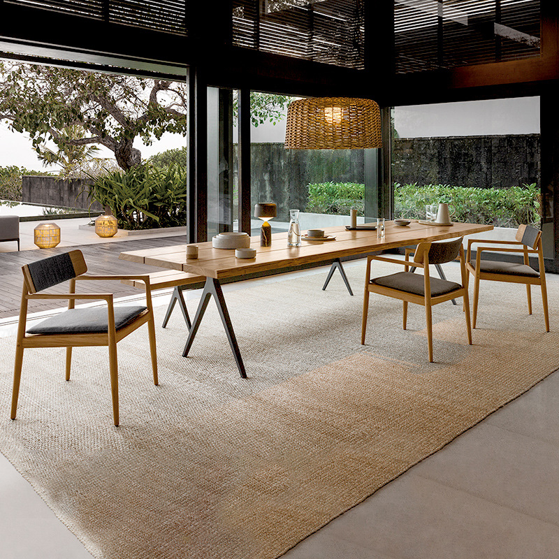 De gama alta al aire libre mesa y silla Villa patio anti-corrosión madera larga mesa al aire libre jardín terraza ocio teca mesa y silla combinación