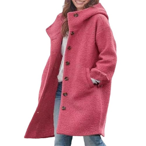 Hot-selling Autumn Women's Long-Sleeve Lapel Coat in Europe and America—Casual, Loose-Fit, with a Hood and Made of Wool Felt