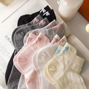 Spring and Summer Socks Women's Bow Hollow Socks Ins Korean-style Breathable Girl's Summer Thin Low-top Sweat-absorbent Boat Socks