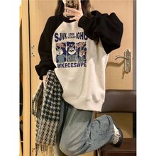 港味chic圆领卫衣女春秋冬插肩袖小众设计感宽松美式复古无帽上衣