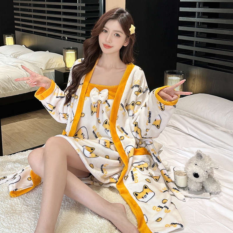 Invierno camisa de franela para mujeres nuevo juego de dos piezas pijamas lindos dibujos animados casera casual pijamas comercio exterior al por mayor
